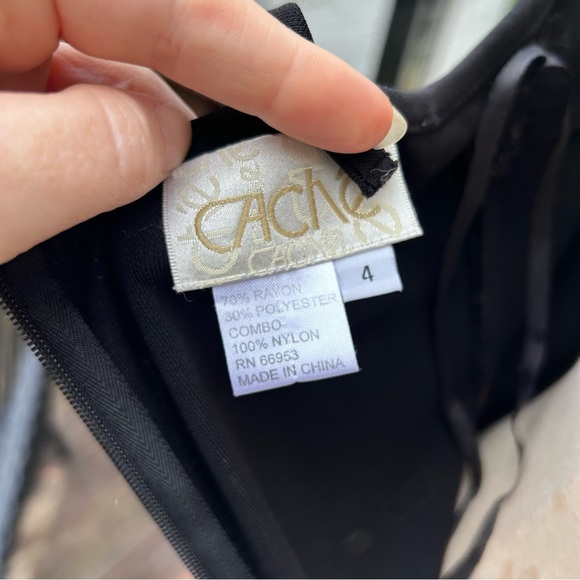 Cache Y2K Black slinky dress mesh White embroidered flowers dragonfly - Picture 7 of 7